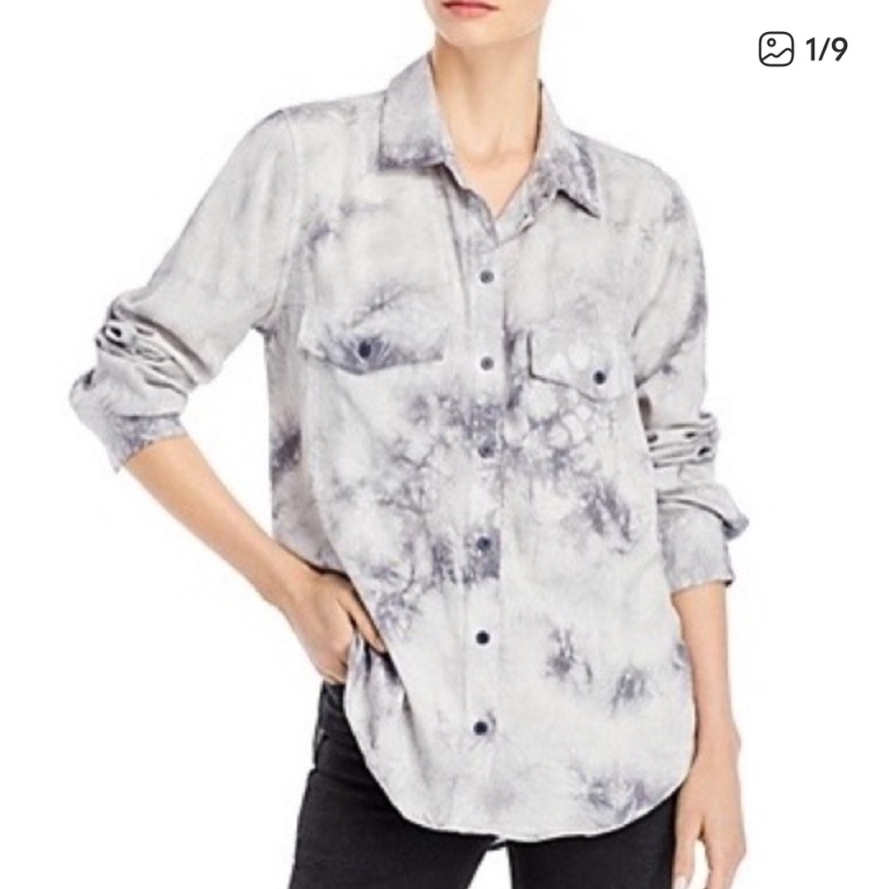 Sanctuary Gray & White Marble Button Up Boyfriend Fit Shirt